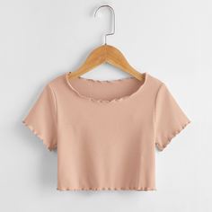 Однотонная футболка с оригинальной отделкой для девочек Shein