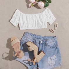 Однотонный короткий топ с вышивкой Shein