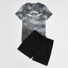 Мужские шорты на кулиске и футболка с принтом тай дай Shein