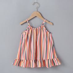 С оборками Полосатый Повседневный Платья для девочек Shein