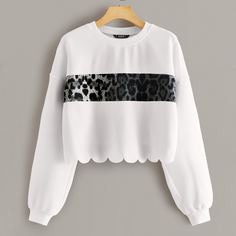 Леопардовый свитшот с фестончатым низом Shein