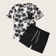 Мужские шорты и футболка с графическим принтом Shein