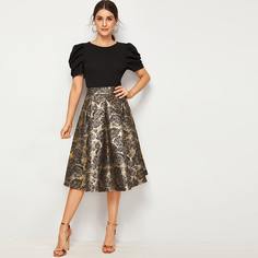 Комбинированное Платье С Жаккардовой Юбкой Shein