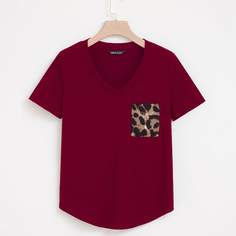 Футболка с v-образным вырезом и леопардовым принтом Shein