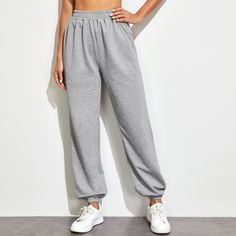 Однотонные спортивные брюки с эластичной талией Shein
