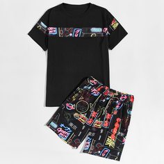 Мужские футболка и шорты с оригинальным принтом Shein