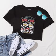 Короткий топ с графическим принтом Shein