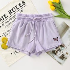 Сиреневый Фиолетовый на кулиске С животными Спортивный Шорты Shein
