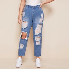 Рваные джинсы размера плюс с высокой талией Shein