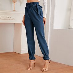 Брюки с узлом и присборенной талией Shein