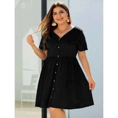 Платье с v-образным воротником и пуговицами размера плюс Shein