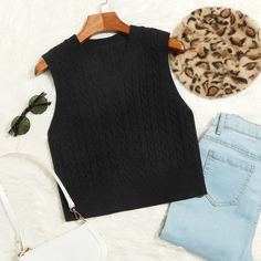 Трикотажный жилет размера плюс с v-образным воротником Shein