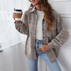 Пальто в клетку с карманом Shein