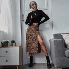 Юбка с принтом и разрезом Shein