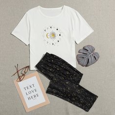 Принт космос милый Пижама Shein