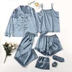 Атласная пижама с контрастной отделкой 7шт Shein