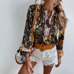 бахрома Цветочный Бохо Блузы Shein