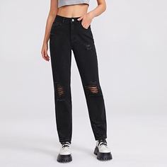 Рваные прямые джинсы с карманом Shein