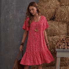 С оборками цветочный Бохо Платье Shein