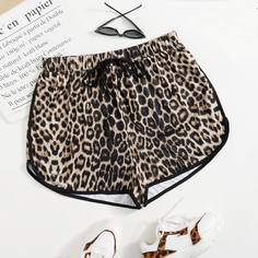 Контрастная отделка Леопард Повседневный Шорты размер плюс Shein