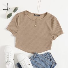 Однотонная трикотажная футболка Shein