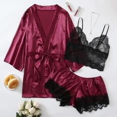 3 пакета комплект нижнего белья и атласный халат размера плюс Shein