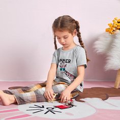 Пижама в клетку с мультипликационным принтом для девочек Shein