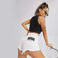 Джинсовые шорты с текстовым принтом Shein