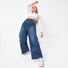 на пуговицах Сердечко Джинсы размер плюс Shein