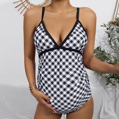 со сборками Клетка Повседневный Купальник для беременных Shein