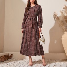 Платье с пышным рукавом и цветочным принтом Shein