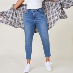 на пуговицах Одноцветный Джинсы размер плюс Shein