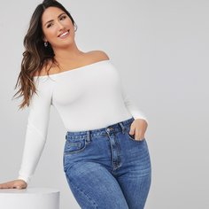 Однотонное боди размера плюс с открытыми плечами Shein
