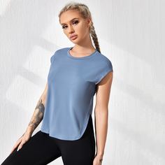 Одноцветный Спортивные футболки Shein