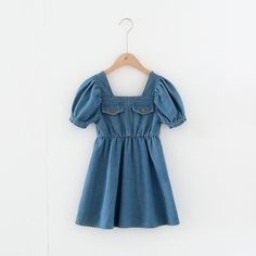 Джинсовое платье с пышным рукавом для девочек Shein