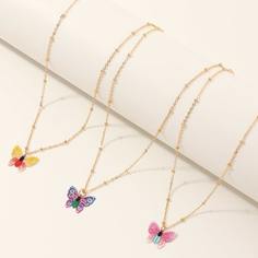 3шт ожерелье с бабочкой для девочек Shein
