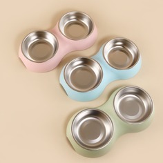 1шт двойная миска для домашних животных случайного цвета Shein