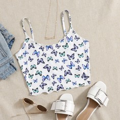 Короткий топ с оригинальной отделкой и принтом бабочки Shein