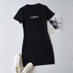 Вышивка буква Повседневный Платья размер плюс Shein