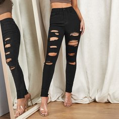 Рваные джинсы скинни с высокой талией Shein