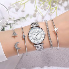 1шт круглые стрелочные кварцевые часы и 4шт браслет Shein