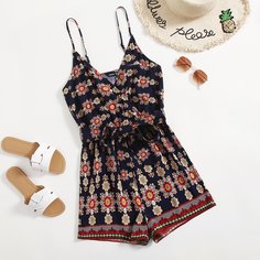 с поясом Со цветочками Бохо Комбинезоны Shein
