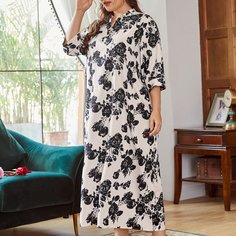 Пижама для костюма оверсайз с цветочным узором и воротником Shein