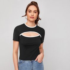Футболка с контрастной отделкой Shein