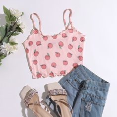 Топ на бретелях с принтом "персик Shein