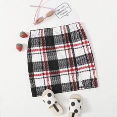 Юбка с разрезом в клетку для девочек Shein