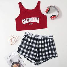 Клетка Повседневный Пижама размер плюс Shein