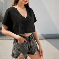 Одноцветный Повседневный Футболки Shein