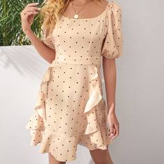 Платье в горошек с пышными рукавами Shein