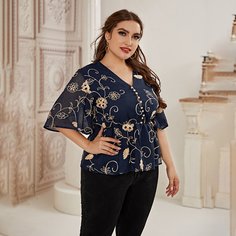 Блузка размера плюс с цветочной вышивкой Shein